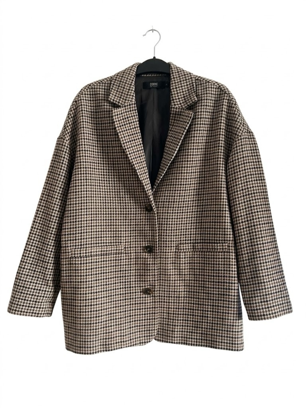 Icone par Simons Houndstooth Drop Shoulder Blazer Brown Gray Black Small